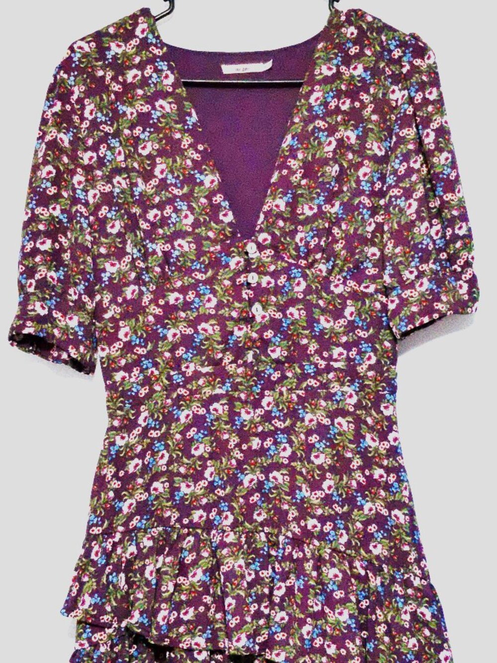 Mi Ami Floral Ruffle Midi Dress M | Purple Multi Ditsy Print | Women’s